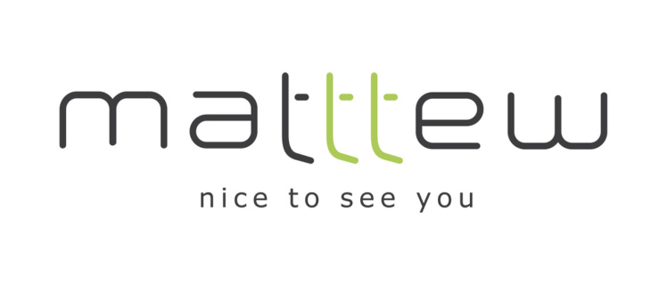 A minimalist logo featuring the word "matttew" in modern, lowercase font. The letters "t" are styled in green, resembling upward-facing arrows. Below, the phrase "nice to see you" is written in a smaller, black font.