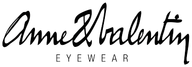 Stylized black text logo reading "Anne & Valentin Eyewear" on a white background.